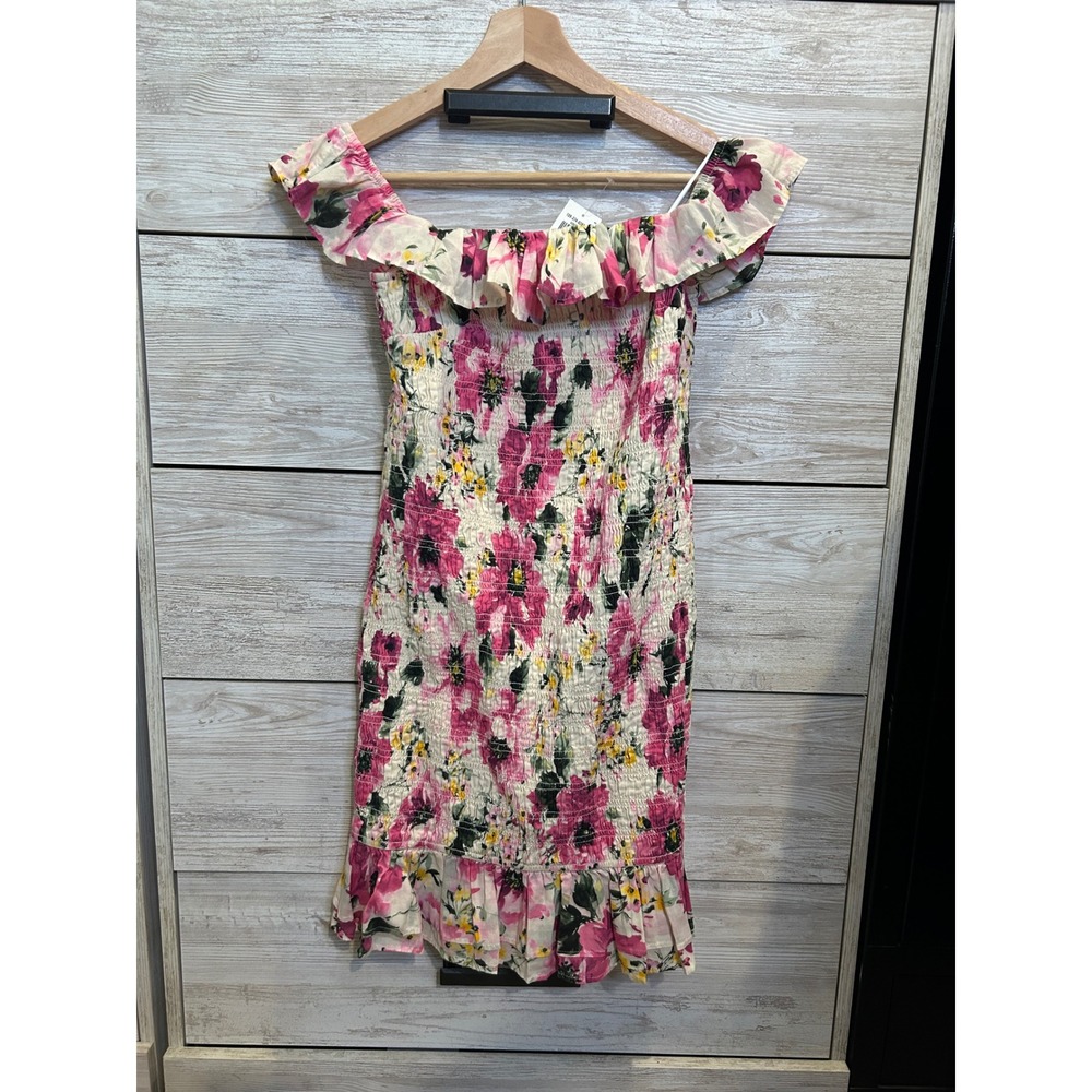 NWT Abercrombie & Fitch Pink Floral Smocked Off Shoulder Mini Dress - Picture 2 of 6